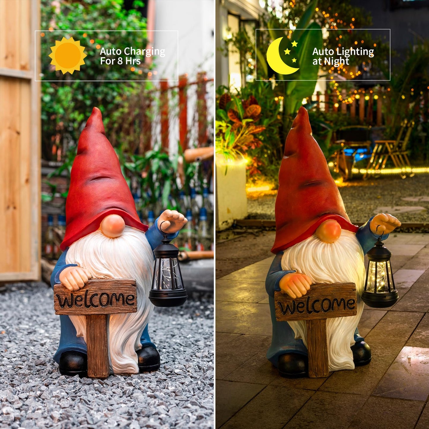 WONDHOME 22" Solar Large Gnome Garden Statue Big Gnome with Welcome Sign Outdoor Decor with LED Lantern Home Porch Yard Patio Lawn Ornament Christmas Housewarming Gardening Gift