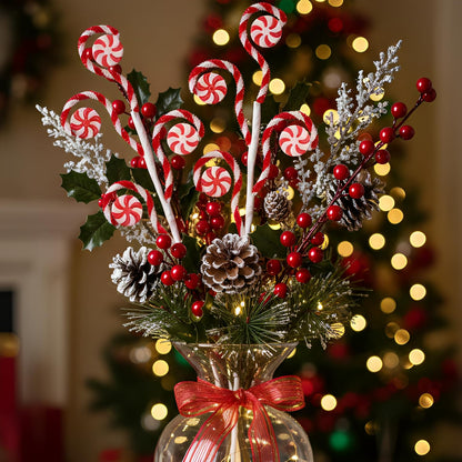 Suncalla 12 Pcs Red White Candy Cane Christmas Picks 16" Large Furry Spiral Curly Sprays Elf Ornaments Stems for Christmas Tree Topper Filler Party Vase Filler Wreath Garland