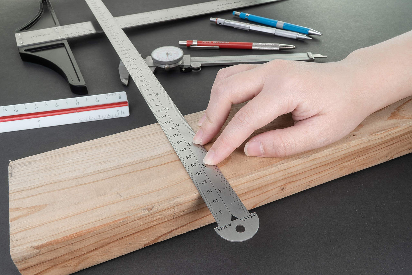 Pacific Arc 18 inch Pica Pole Metal Ruler, with Pica, Points, Inches, and Agate Measurements, Stainless Steel Ruler for Drafting