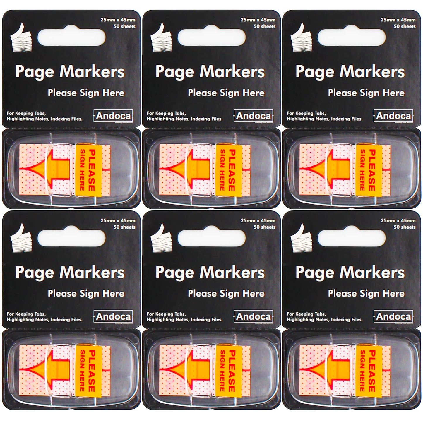 Please Sign Here Message Flags, 300 Pages Total, 0.98 x 1.77 Inch Wide, Easy to Post, 50 Flags/Dispenser, Medium Yellow, 6 Dispensers/Pack