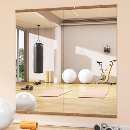 Hasipu 2Pcs 63''x28'' Home Gym Mirror Large Full Length Wall Mounted Full Body Mirror for Yoga Dance Fitness Exercise Studio Bedroom Garage, Frameless Tempered Glass Workout Mirrors Walnut Rectangular