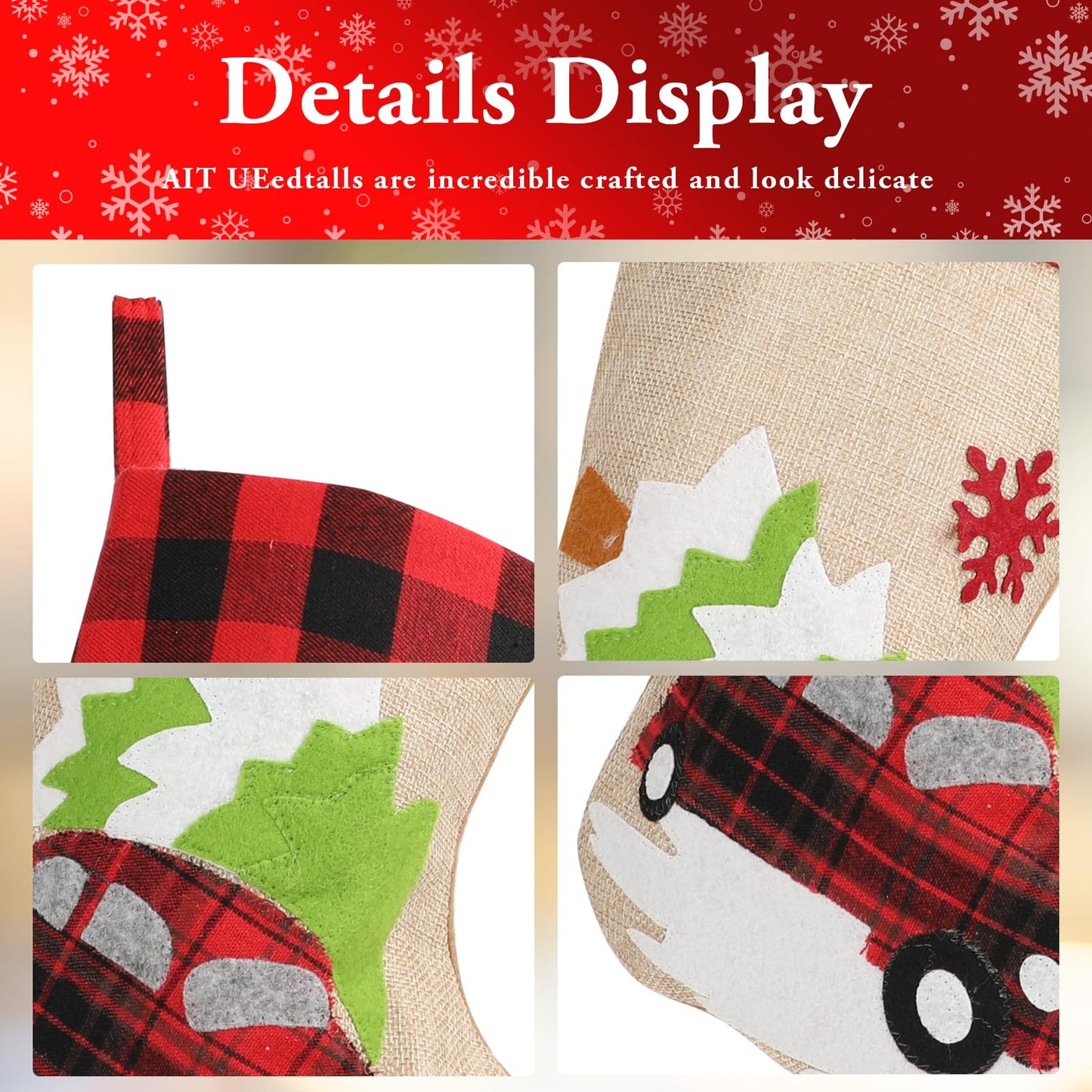 Christmas Stockings 5 Pack, 18'' Large Christmas Stockings with Santa Snowman Gnomes Pattern,Classic Buffalo Plaid Cuff,Xmas Ornaments for Family Stairs Fireplace Tree Hanging