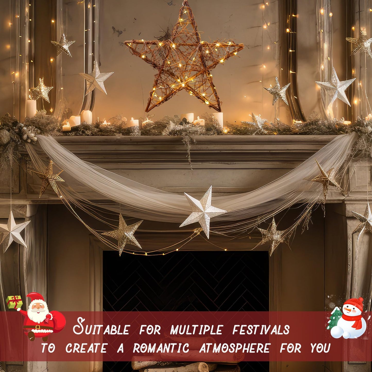 Retisee 24" Extra Large Christmas Star Window Lights Rustic Rattan Hanging Star Lights Battery Operated Rattan Natural Christmas Window Decorations Lamp for Door Porch Home Xmas Tree Outdoor Indoor