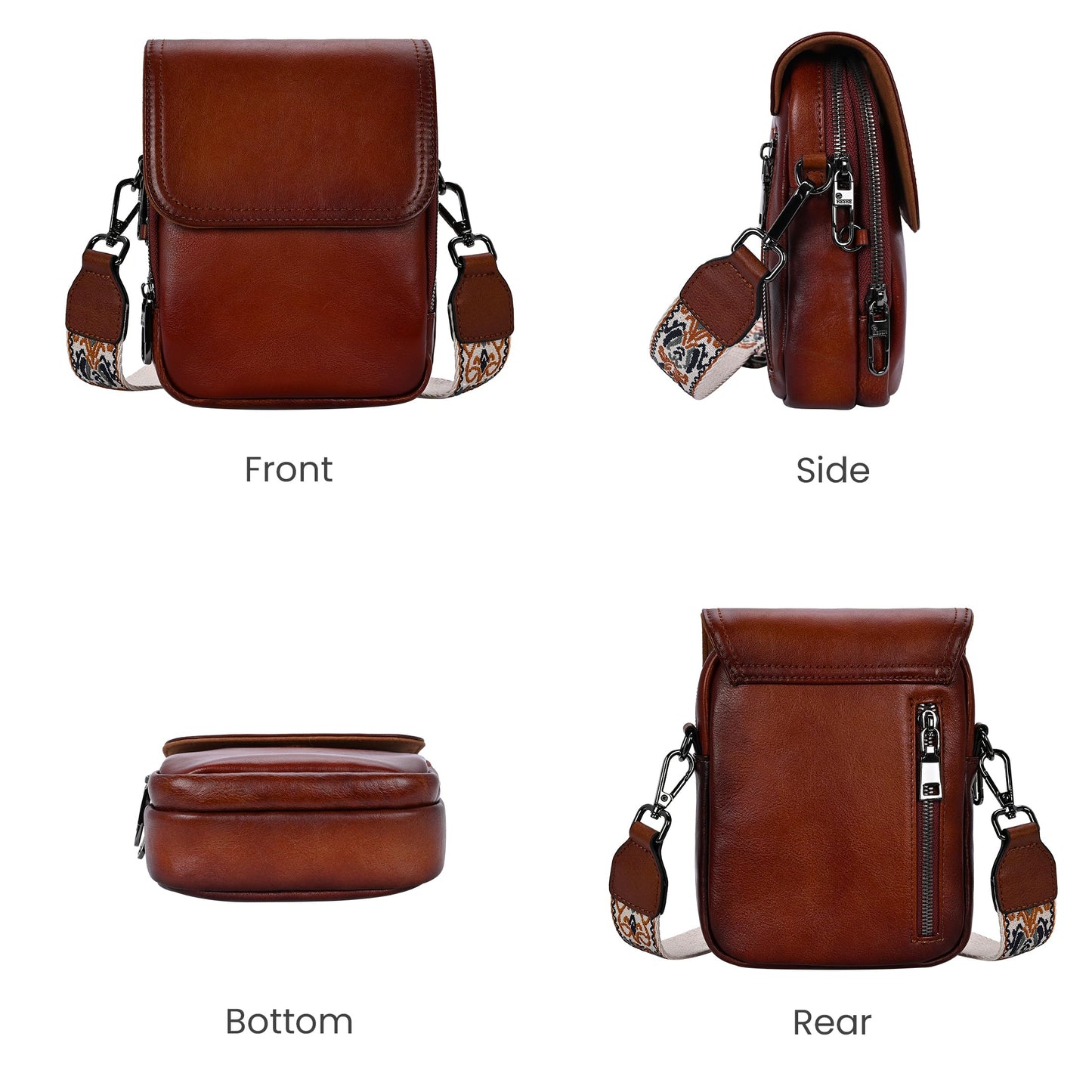 HESHE Leather Small Crossbody Bags for Women RFID Blocking Cell Phone Purse Anti-Theft Travel Bag with wide Straps (Retro Brown)