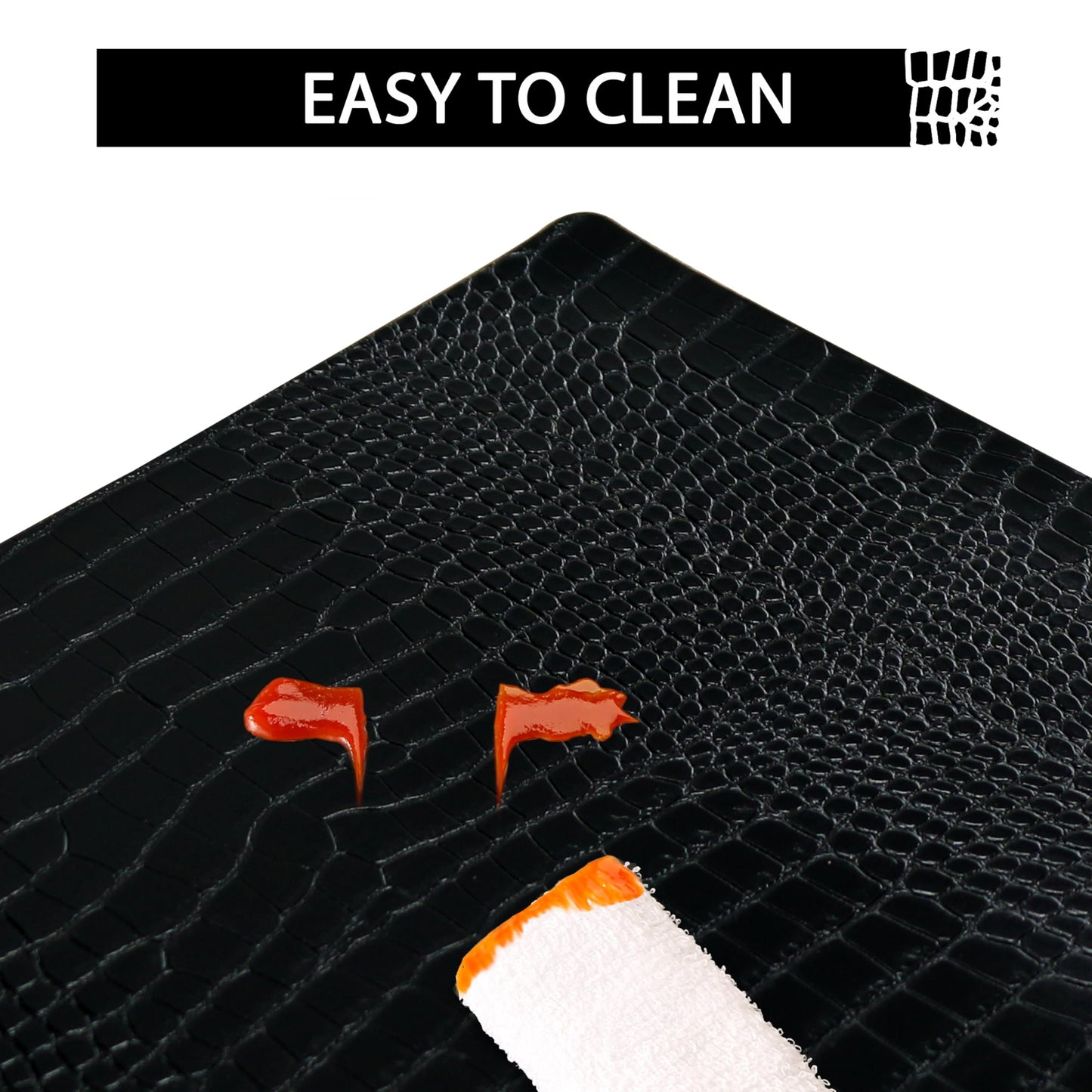 Set of 4 Faux Leather Placemats, PU Table Mats, Waterproof, Stain Resistant, Heat Resistant, Easy to Clean for Kitchen Dining Table,Conference Table