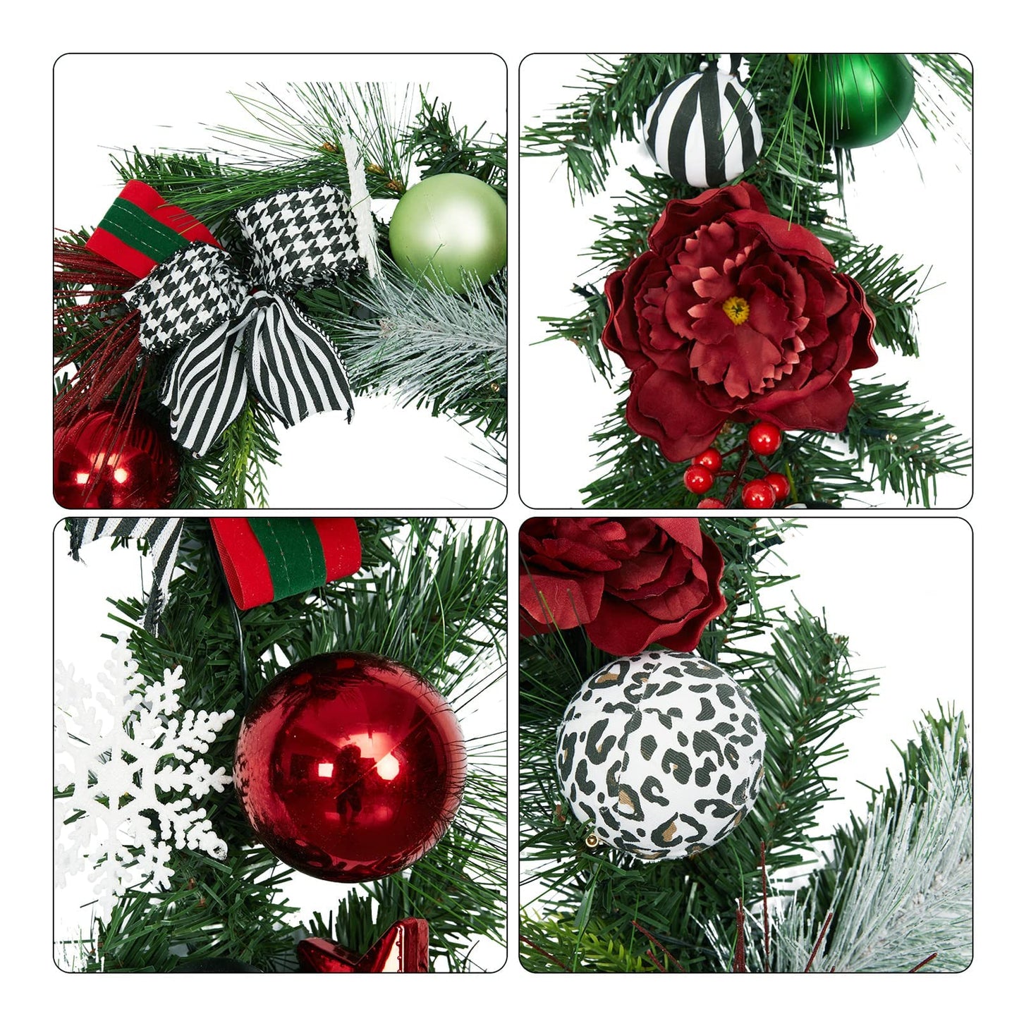 Adeeing 6 FT Christmas Garland with Lights, Pre-lit Outdoor Garland with Battery Operated 20 LED Lights, Holiday Garland with Stars, Flower, Berry Branches(Red and Green)