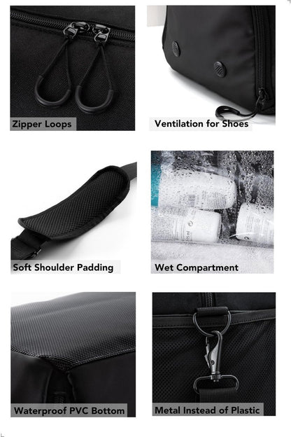 Fitgriff® Gym Bag V2 for Men and Women with Shoe & Wet Compartment - Duffle Bag for Travel, Sports, Fitness and Workout (Full Black, 19 x 10 x 11″ (Small))