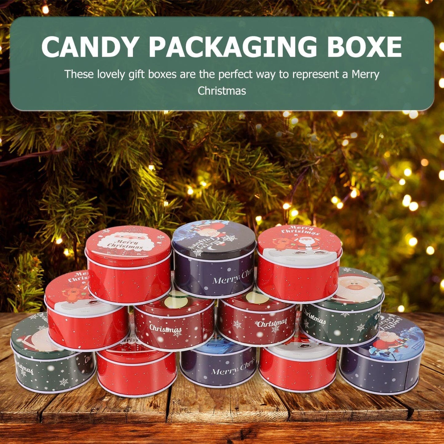 Angoily Christmas Cookie Tins with Lids, 12pcs Round Christmas Candy Tin Set, Holiday Containers for Homemade Cookies Treats, Small Reusable Metal Storage Boxes Holiday Party Favors Packing Boxes