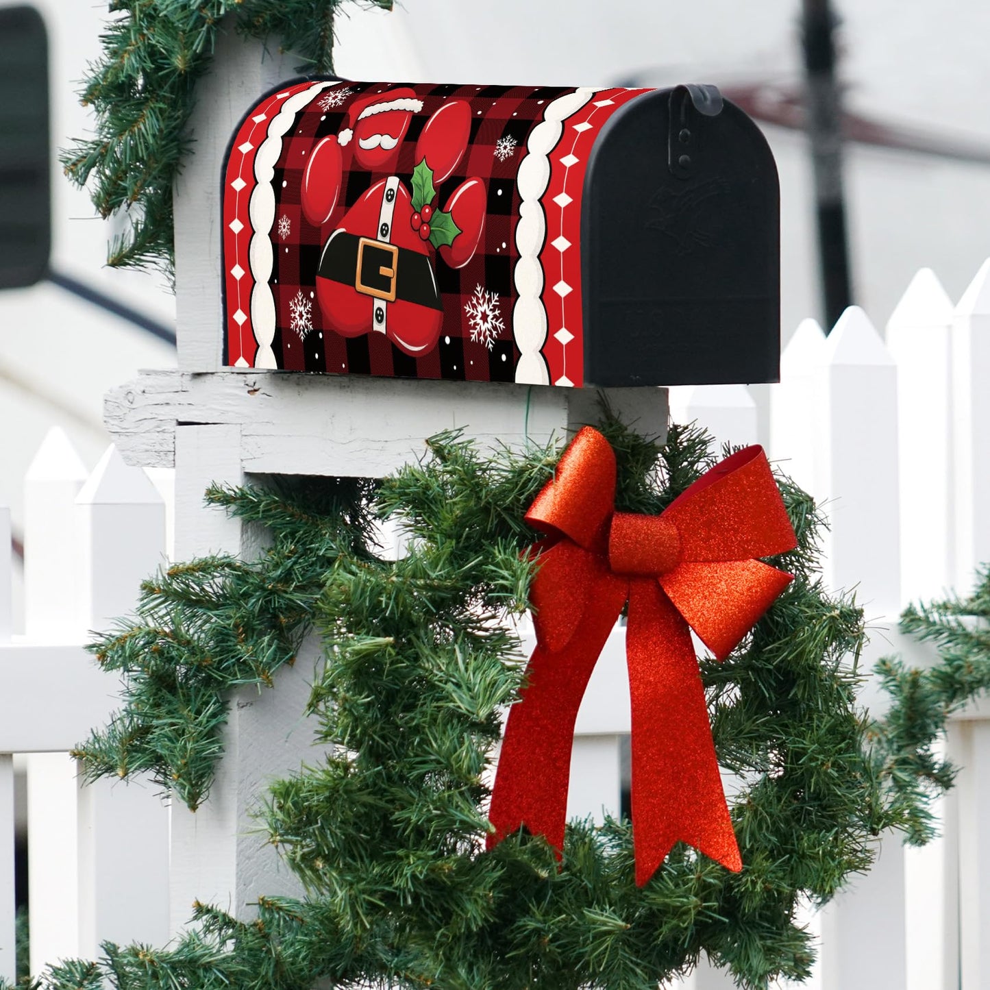 Texupday Christmas Dog Cat Paw Buffalo Plaid Decor Mailbox Cover with Magnetic Strip Funny Winter Holiday Mailbox Wraps Post Letter Box Cover Standard Size 21" X 18" for Garden Outdoor Yard Decor