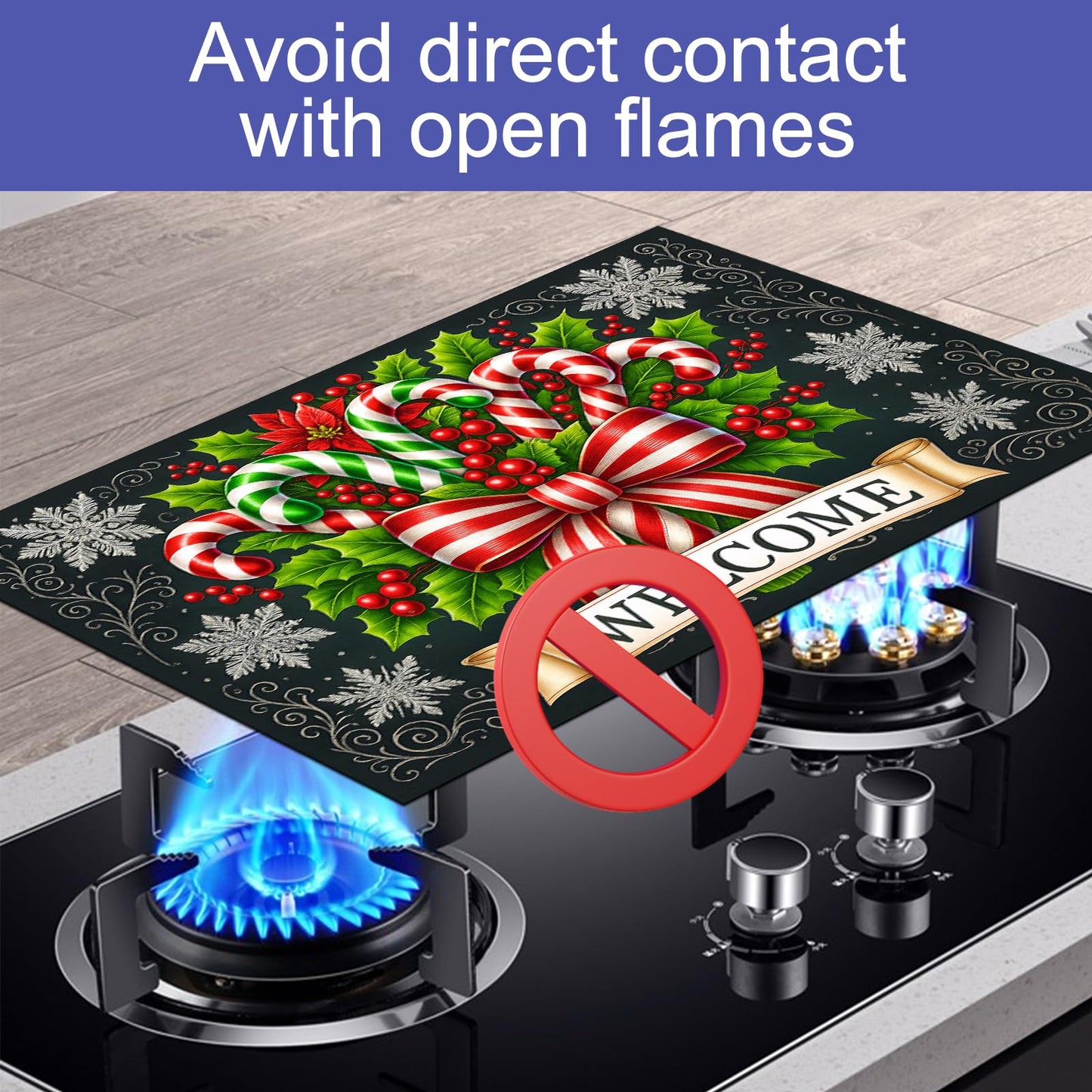 HOMETITUTE Stove Top Covers for Electric Stove 28x20 Inch Christmas Candy Cane Welcome Cooktop Protector Heat Resistant Counter Cover Dish Drying Mat for Kitchen RV Camper