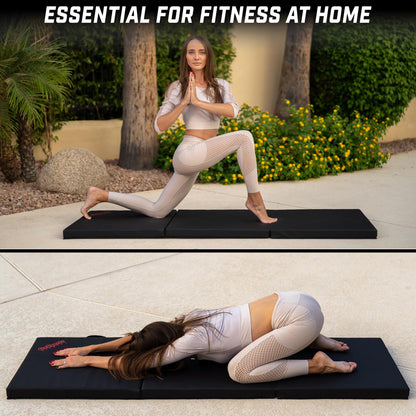 GoSports 2 inch Thick 6 ft x 2 ft Tri-Fold Exercise Fitness Mat - Great For Workouts, Yoga, Stretching