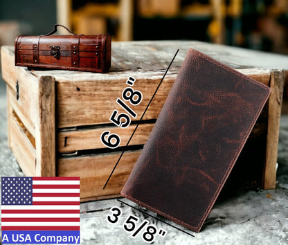 F&L CLASSIC Men's RFID Vintage Look Genuine Leather Long Bifold Wallet Checkbook Wallets,hard wax crunch,240-52