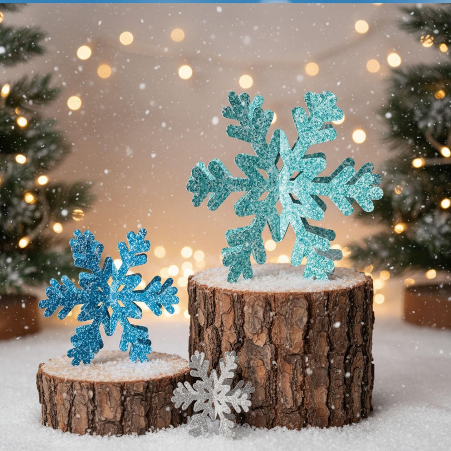 AmazingSpark 45 Pcs Winter Paper Snowflake Table Decorations 3 Sizes 3D Snowflake Tabletop Centerpiece Signs Blue Silver Table Decor for Christmas Winter Wonderland Home Party Holiday Decor Supplies