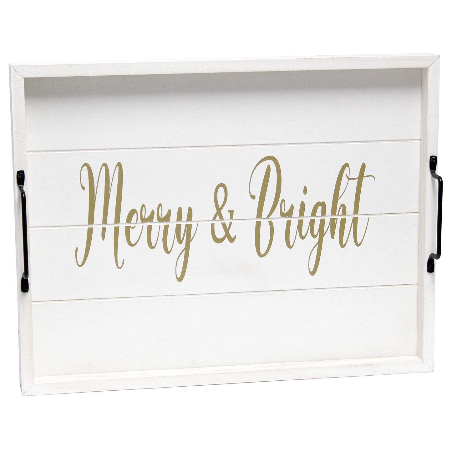 Elegant Designs HG2000-WMB Christmas Decoration 15.50" x 12", Decorative Wood Serving Tray w/Handles, White Wash Merry & Bright