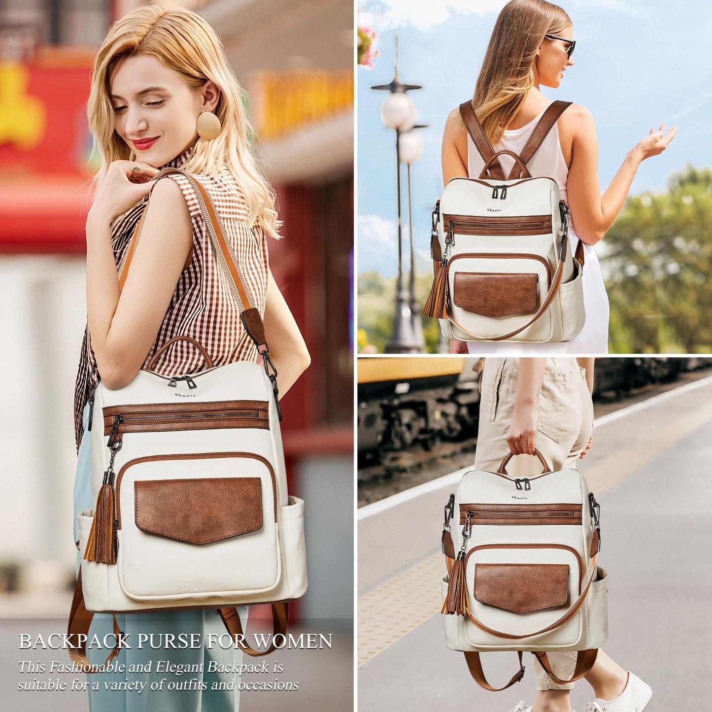 Shrrie Backpack Purse for Women Travel Faux Leather Fashion Backpack for Women,Convertible Crossbody Shoulder Bag for Ladies with Adjustable Strap for Work College