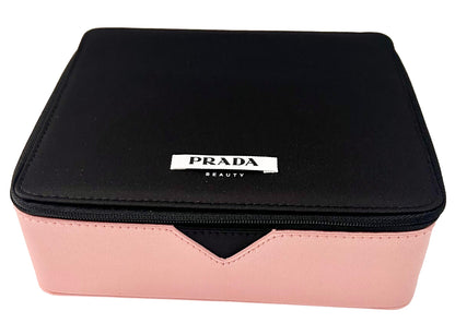 Prada Black Pink Train Case Beauty Fragrance Paradoxe Cosmetic Pouch Makeup Bag (EMPTY MAKEUP BAG) - Approx MEDIUM 7L x 6H x 2.5W - 0697