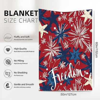Throw Blanket, Independence Day Throw Blankets for Adult Kids Boys Girls, Freedom Fireworks Star Decor Gifts for Home Bed Couch 50x60 Inches