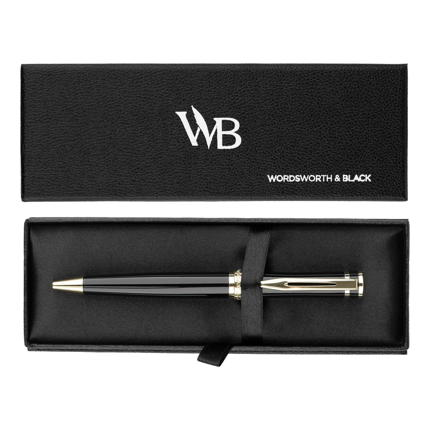 Wordsworth and Black Luxury Ballpoint Pen Set - Black Lacquer 24K Gold Finish, Refillable Fine Point, Elegant Gift for Men & Women, Includes Ink Refill, Nice Pens for Work