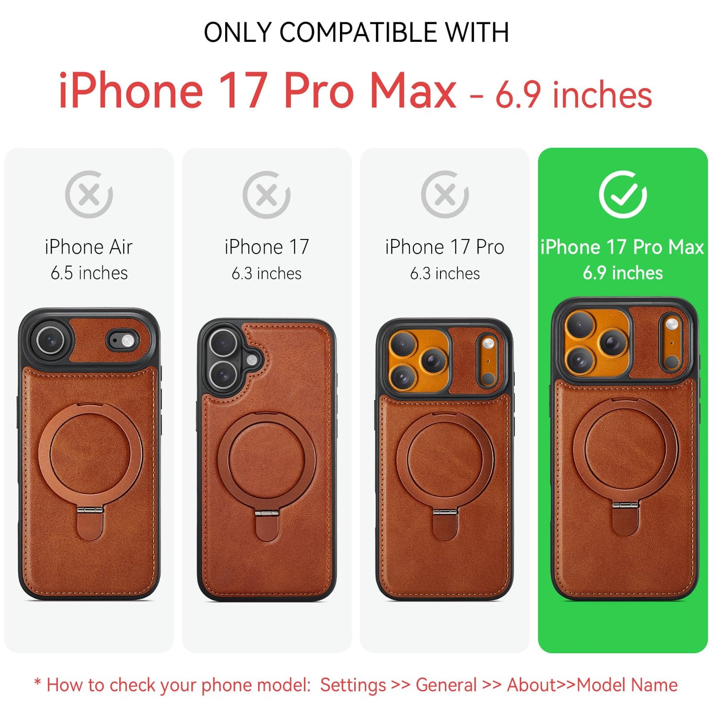 CHEEWADA for iPhone 17 Pro Max Case with Stand, Compatible with MagSafe, Slim PU Leather & TPU Drop-Proof Protective Magnetic Kickstand Phone Cases with Tempered Glass Screen Protector 6.9", Brown
