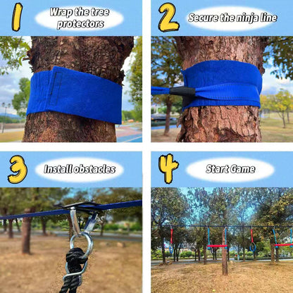 Wavmor Ninja Warrior Obstacle Course for Kids Backyard-1×50ft Slackline Kit with 10 Most Complete Accessories for Boys & Girls, Rope Ladder, Gymnastic Ring, Arm Trainer and Monkey Fist