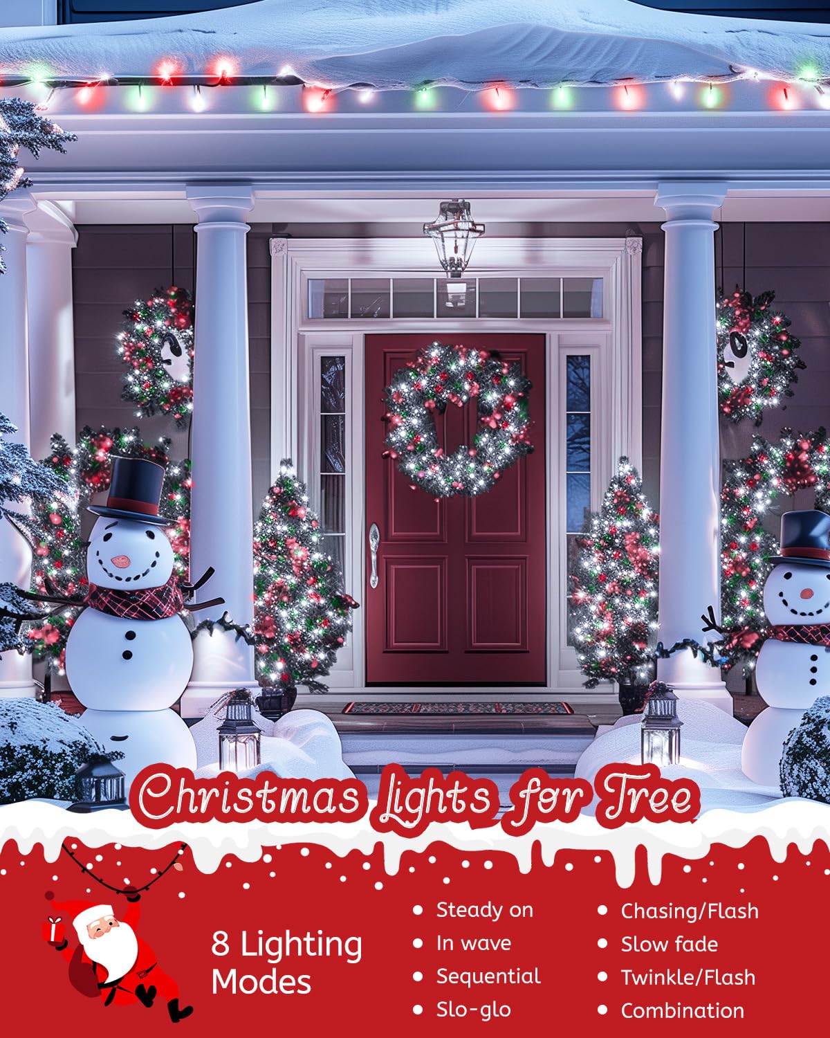 Minetom Red Green White Christmas Lights, 66ft 200 LED Outdoor Christmas Tree Lights with Remote, 8 Modes String Lights Plug-in Mini Xmas Tree Lights with Timer for Outside Party Decor