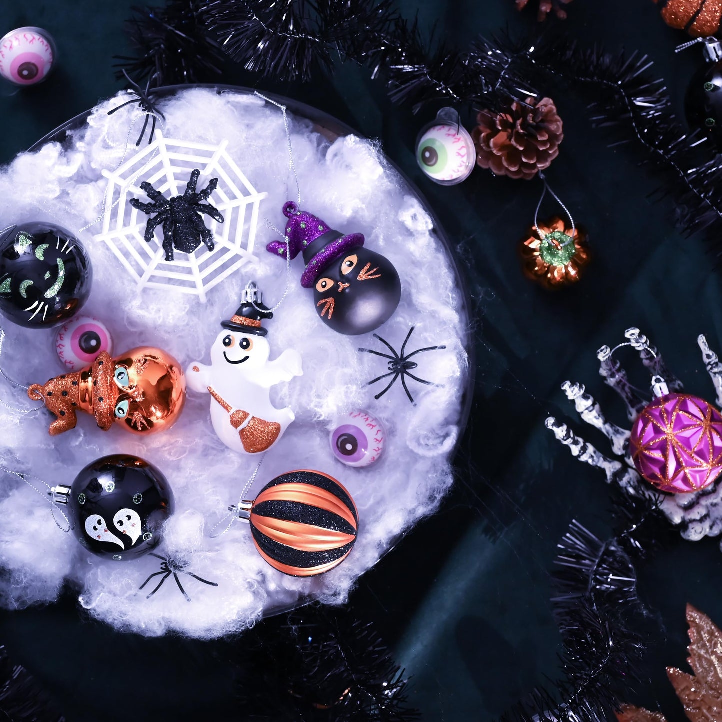 Valery Madelyn Halloween Ornaments Tree Decorations, 40ct Medium Shatterproof Ghost Cat Jack-o'-Lantern Pumpkin Hanging Ball Ornaments Set for Small Tree, Cute Holiday Party Indoor Home Decor