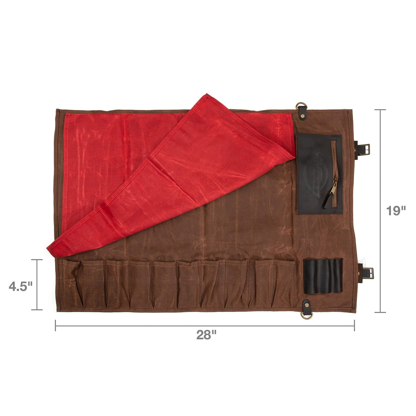 Dickies Chef Knife Roll Bag Portable Organizer and Cutlery Storage Roll, Waxed Canvas and Leather, Large