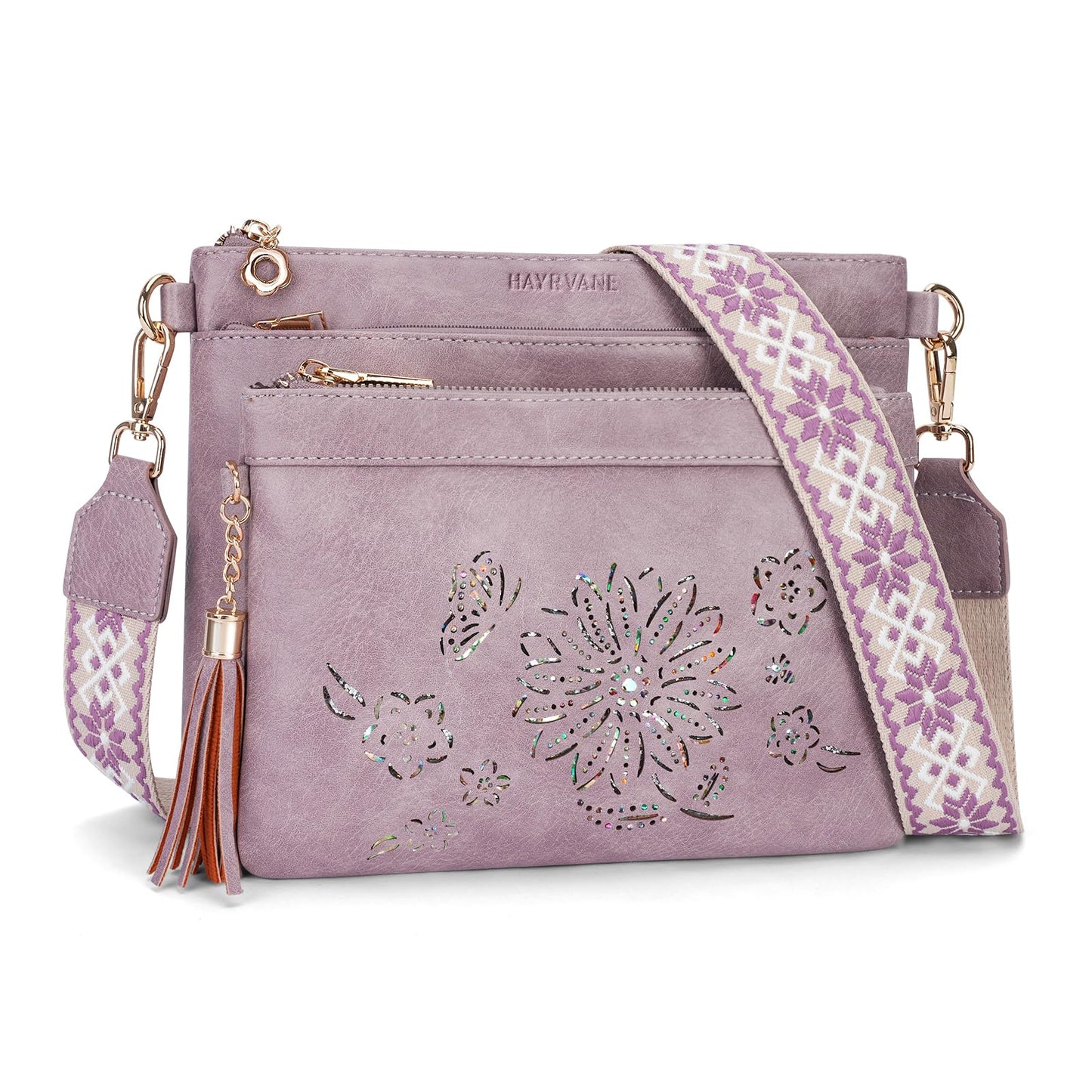 HAYRVANE Crossbody Bags for Women Designer Leather Cross Body Purses Multi Pocket Shoulder Handbags with Wide Strap