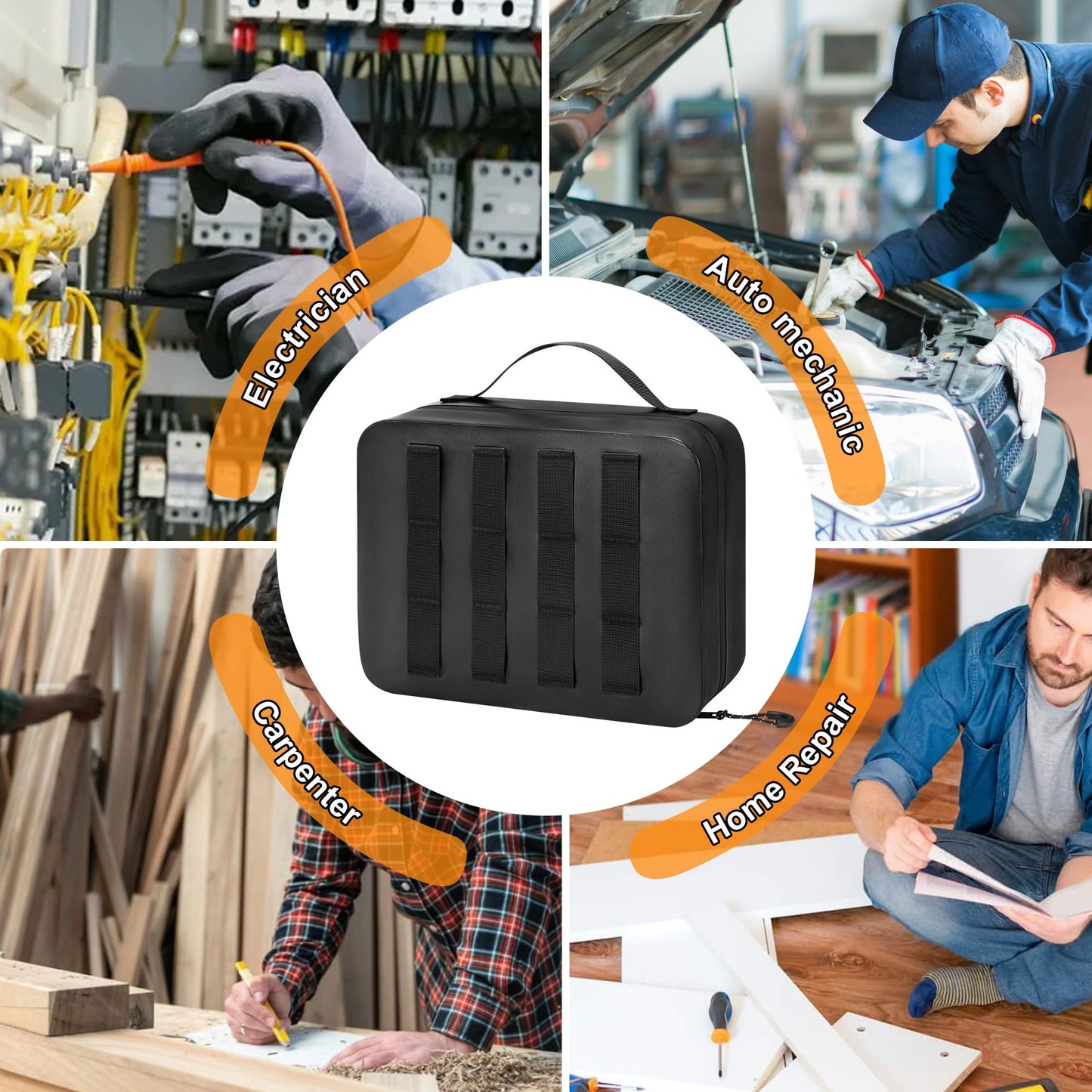 GRAOSO Water-resistant Utility Pouch, Multi-Purpose Tool Bag for Electronic, First Aid, Durable Leather Thermocompression Design, with Removable Binder and Divider, Black