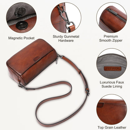 Genuine Leather Crossbody Purses Bag for Women,Travel Casual Handbag Bag, Small Shoulder Cross body Purse with Two Adjustable Straps(Brown)