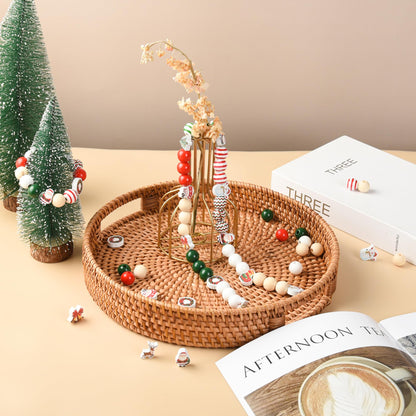 240 Pieces Christmas Wooden Beads Red Green Wood Beads Snowman Gingerbread Santa Deer Craft Bead with Hole for Winter Holiday Garland Making Xmas Home Tree Hanging Decoration