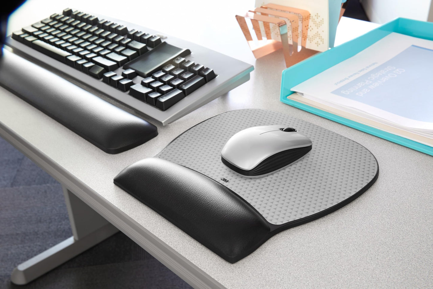 3M Precise Mouse Pad with Wrist Rest, Soothing Comfort with Durable, Easy-to-Clean Leatherette Cover, Optical Mouse Performance, 9.2 in x 8.7 in, Black (MW310LE)