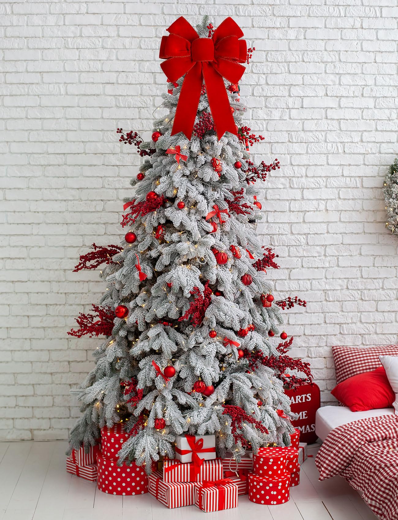 Satenwie Red Christmas Bows Large Velvet Bow for Wreaths, Tree, Outside Decorating, Outdoor (12 * 14 inch)
