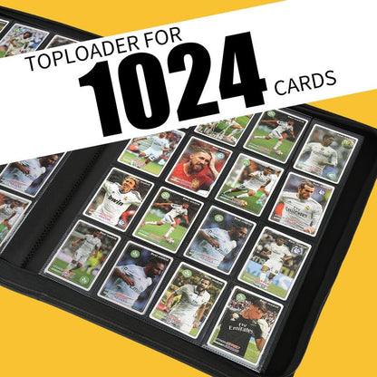 16 Pocket Ringless Side Loading Trading Card Binder, 1024 Cards PU Fixed Page Zipper Card Album for TCG Sports Game Cards, Not Fit Top Loaders (Red)