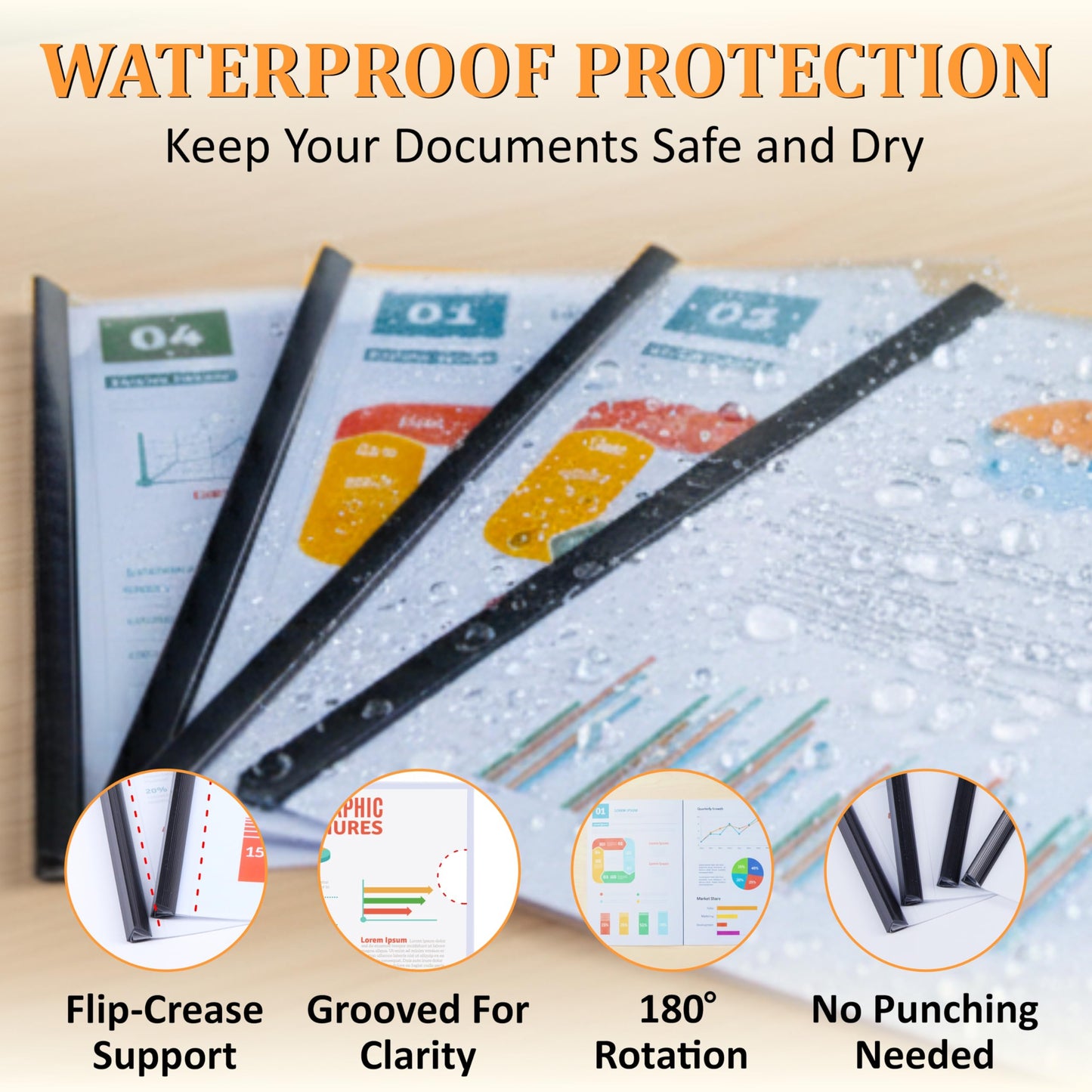 50 Pack Report Covers with Sliding Bar - Clear Plastic Presentation Folders for A4 & Letter Size Paper, 70 Sheet Capacity File Document Binder for School, Office, Resume & Business Use