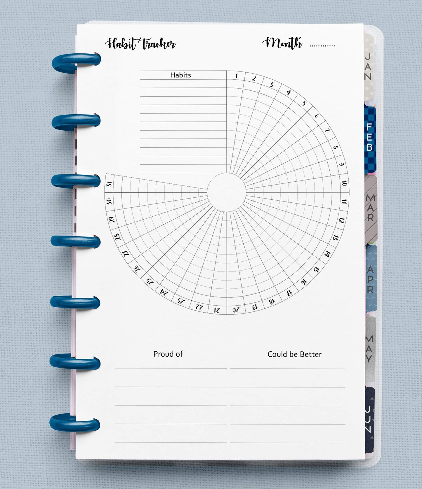 Habit Tracker Inserts for 9-Disc Planners (7 x 9.25 inches), Resolution Tracker, Monthly Habit Planner Refill, 12 Months Supply Compatible with Happy Planner ARC and TUL