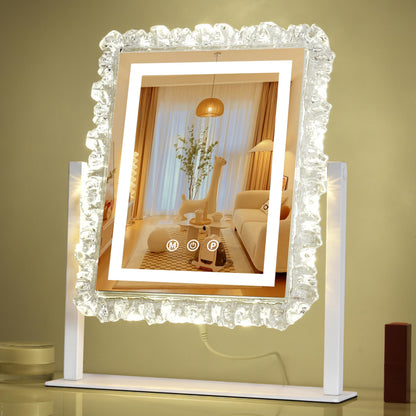 Lighted led Makeup Mirror Hollywood Mirror Vanity Makeup Mirror with Lights Smart Touch Control 3-Gear Dimable Light 360°Rotation (12in. White)