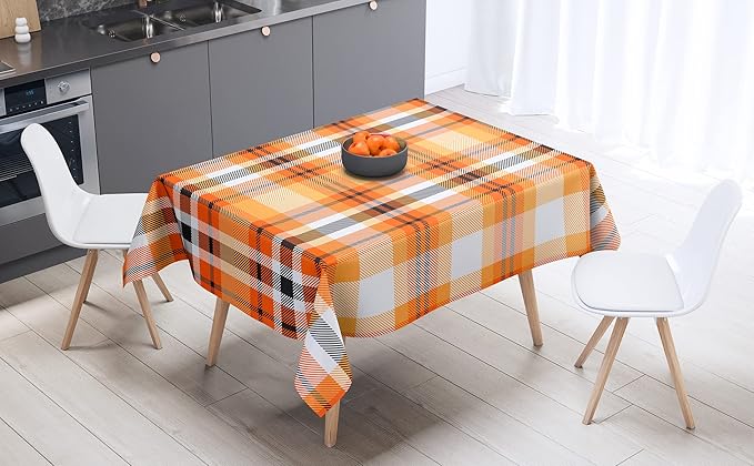Fall Tablecloth 54"x108" Rectangle Orange Black Buffalo Plaid Fabric Tablecloth Dining Table Cover for Fall Autumn Thanksgiving Harvest Kitchen Farmhouse Outdoor Picnic Camping Party Decor Supplies