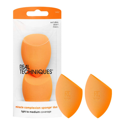 Real Techniques Miracle Complexion Sponge, Makeup Blending Sponge, For Liquid & Cream Foundation, Offers Light To Medium Coverage, Natural, Dewy Makeup, Orange Sponge, Latex-Free Foam, 1 Count