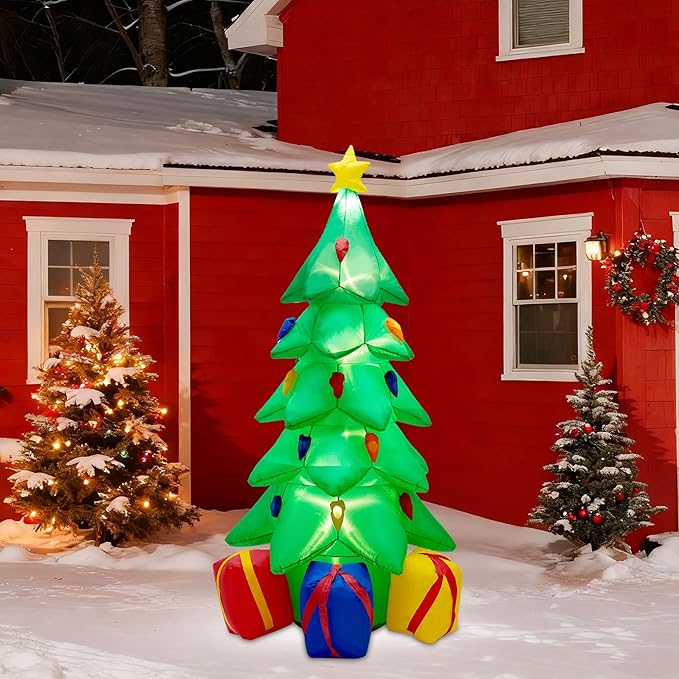 7 FT Inflatable Christmas Tree, Christmas Tree with 3 Gift Wrapped Boxes, Christmas Decoration for Indoor Outdoor Yard Garden