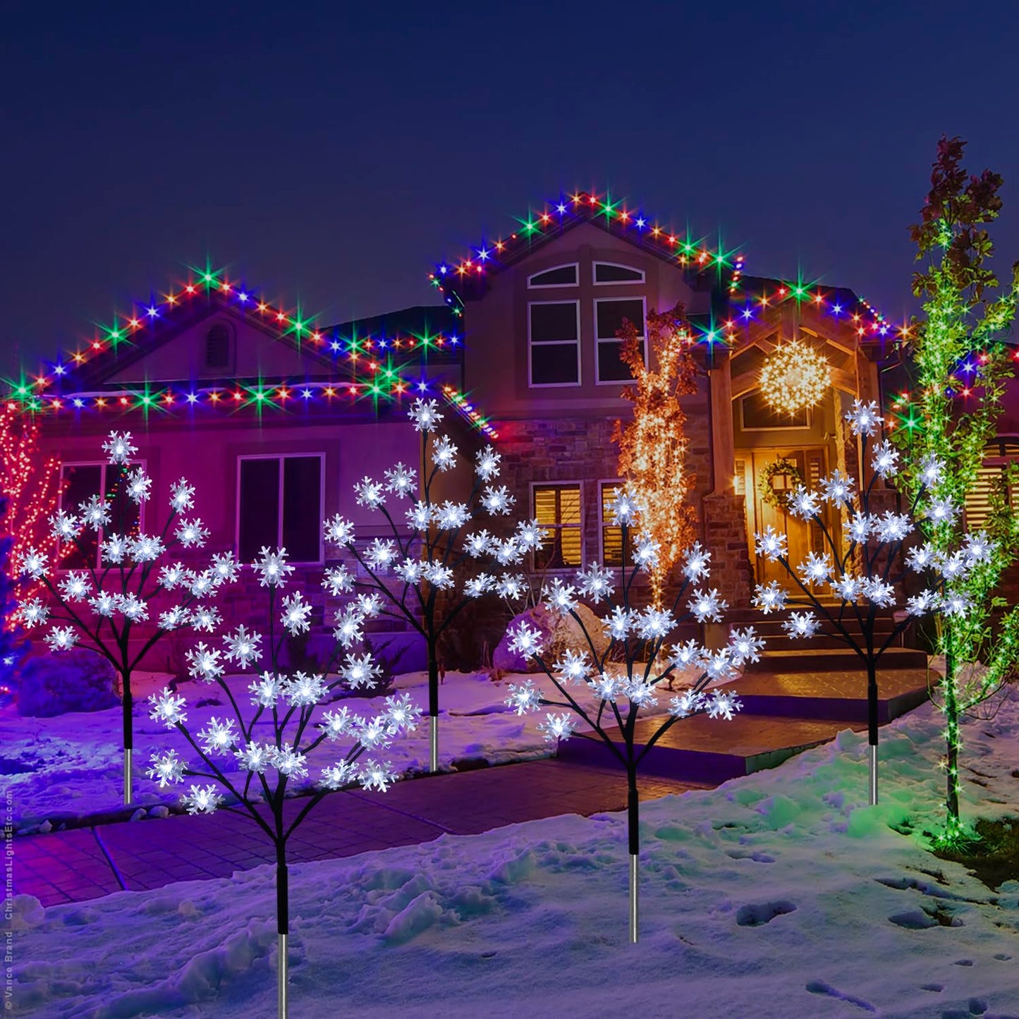 4-Pack 80LEDs Solar Christmas Snowflake Stake Lights, 8 Modes Solar Snowflake Christmas Decorations Outdoor Lights, Waterproof Outdoor Xmas Decorations for Garden Yard Pathway Walkway