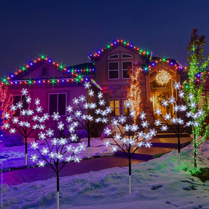 4-Pack 80LEDs Solar Christmas Snowflake Stake Lights, 8 Modes Solar Snowflake Christmas Decorations Outdoor Lights, Waterproof Outdoor Xmas Decorations for Garden Yard Pathway Walkway