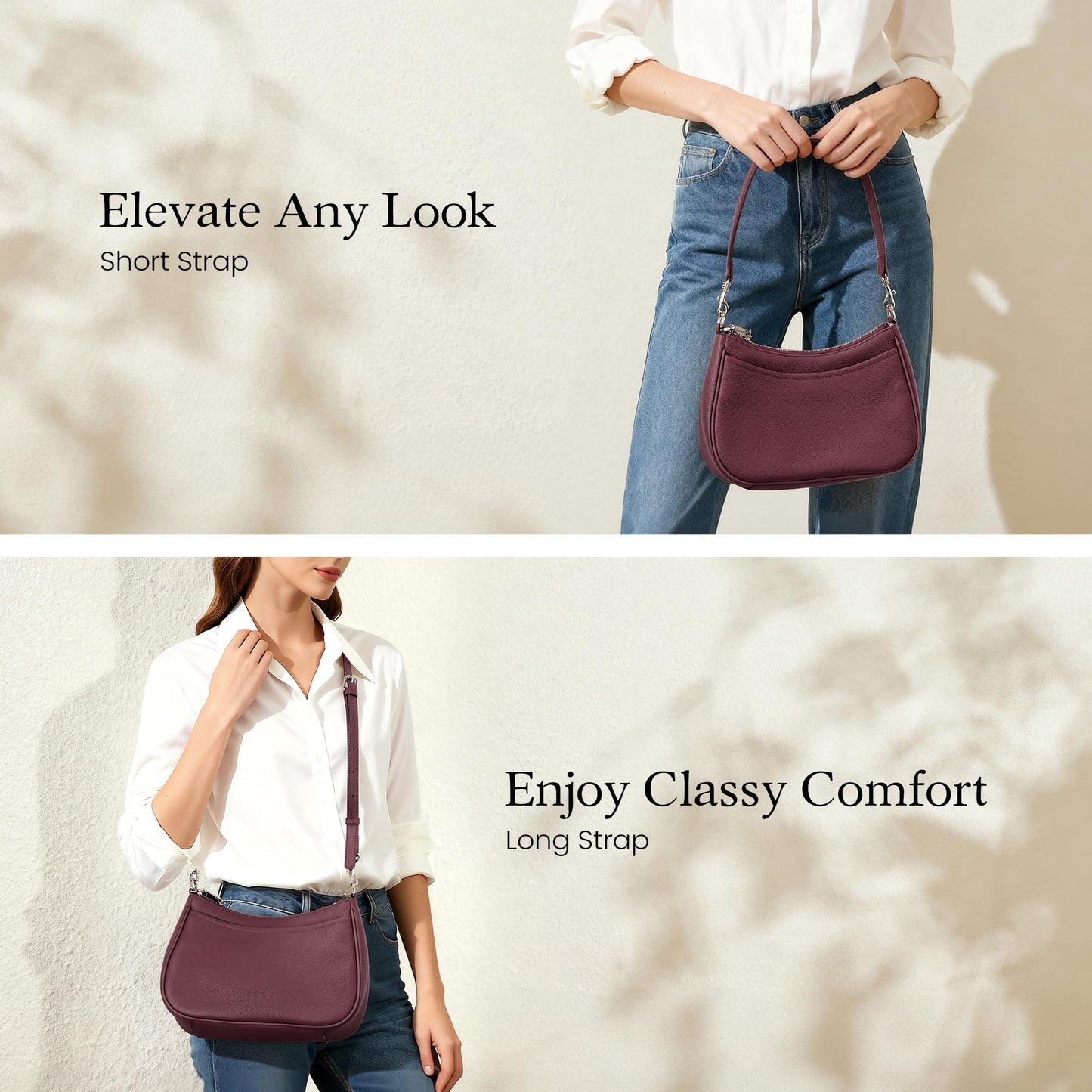 befen Genuine Leather Handbags for Women Travel Purses Anti Theft Crossbody Bag Burgundy Purses with RFID Blocking Soft Real Leather Hobo Bag Designer Trendy Womens Handbag Shoulder with 2 Straps