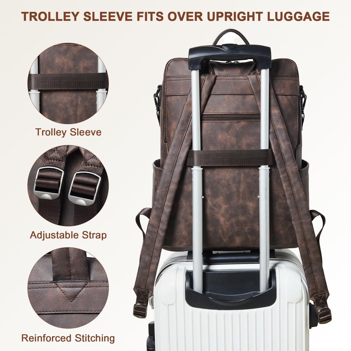 Shrrie Laptop Backpack for Women 15.6 inch,Travel Leather Backpack Purse Nurse Teacher Carry on Backpack Computer Bag,Professional Water-Resistant College Business Work Casual Daypack,Nubuck Coffee