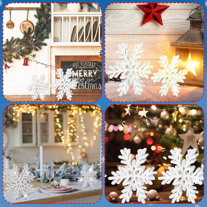 Bucherry 12 Pcs Glitter Snowflake Decorations 3D Winter Wooden Snowflake Tabletop Decor Sparkle Christmas Signs and Centerpiece for Xmas Winter Wonderland Decorations(White)