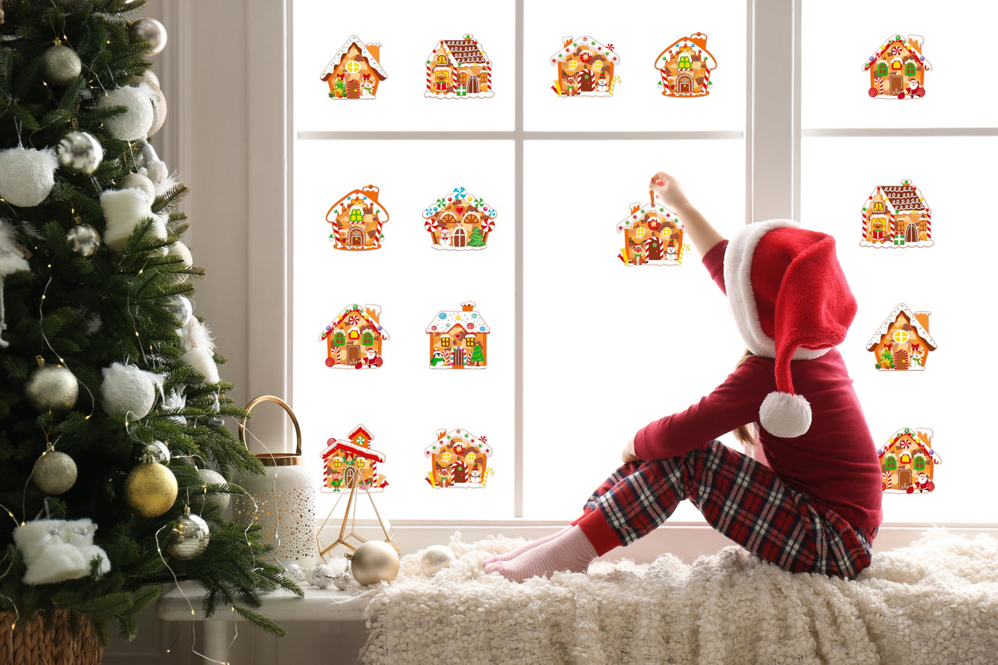Renbuzhu 40PCS Christmas Crafts Bulk: Gingerbread House Paper Suncatchers DIY Kit for Winter Xmas Holiday Activities Decorations, Window Stained Glass Effect Art Ornaments