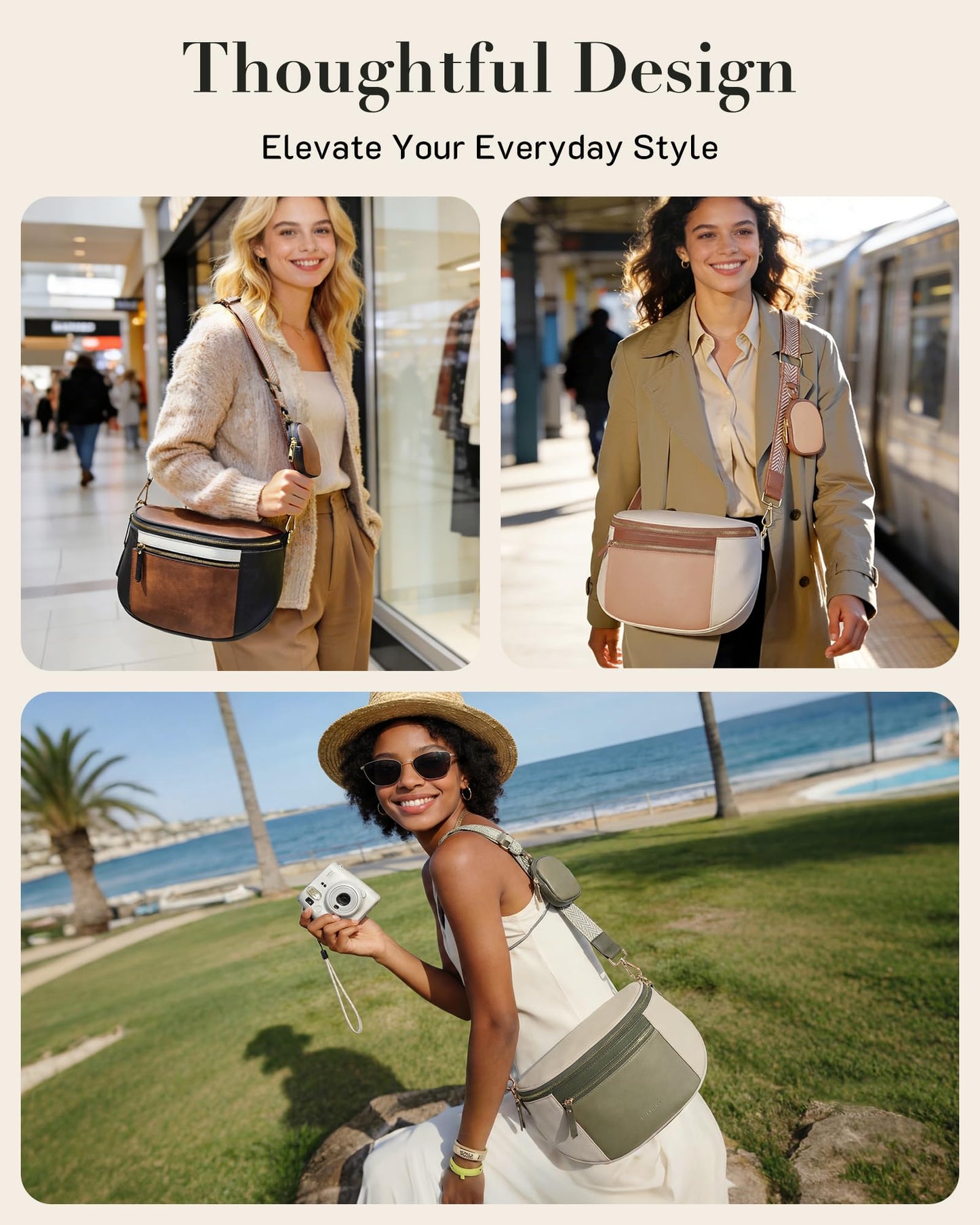 Missnine Crossbody Bags for Women, Vegan Leather Purses for Women Bum Bag Small Shoulder Handbags