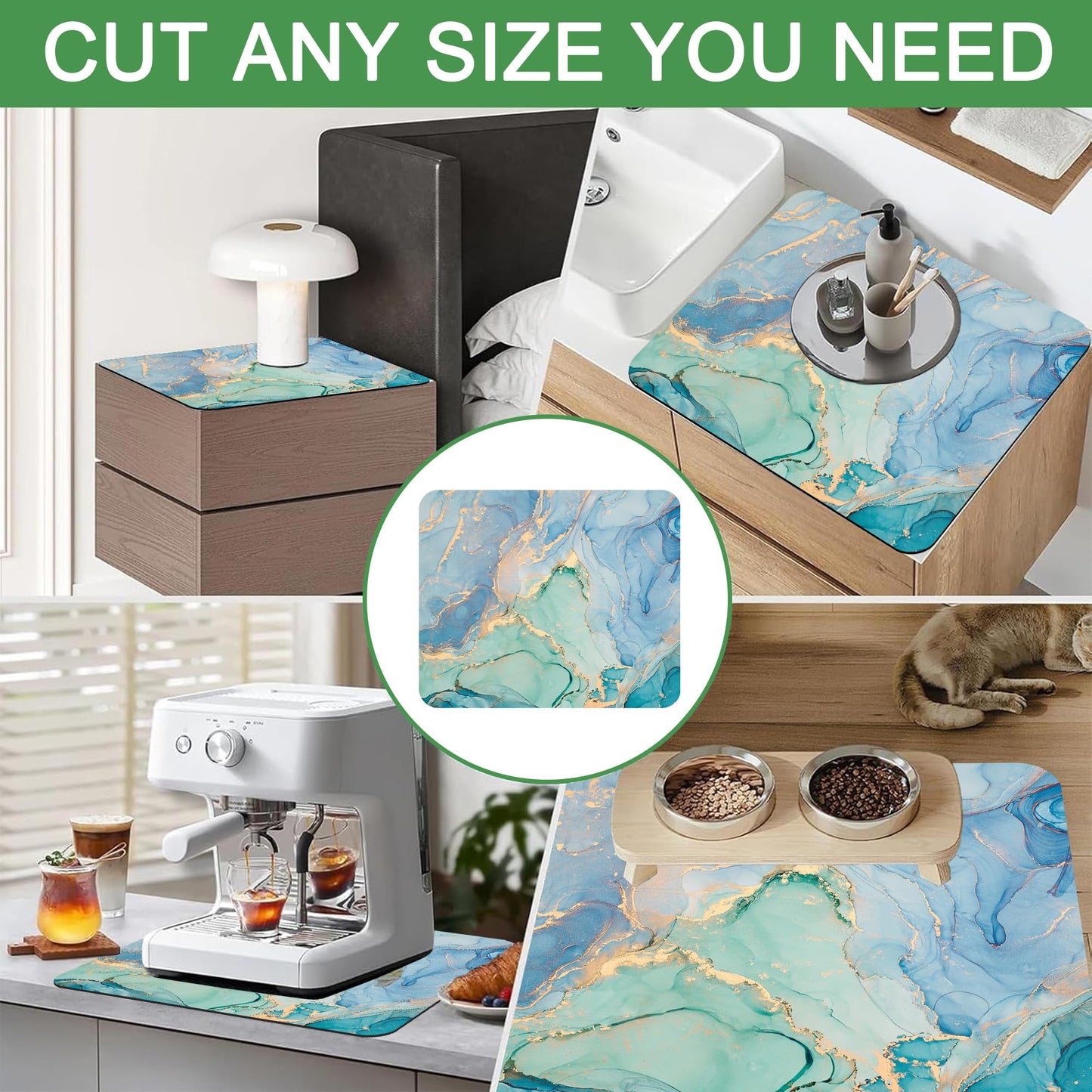 Blue and Green Fluid Marble Texture Washer and Dryer Covers For The Top, Non-slip Fast Drying Absorbent Dryer Top Protector Mat for Kitchen Laundry Room Decor,23.6"x19.7"