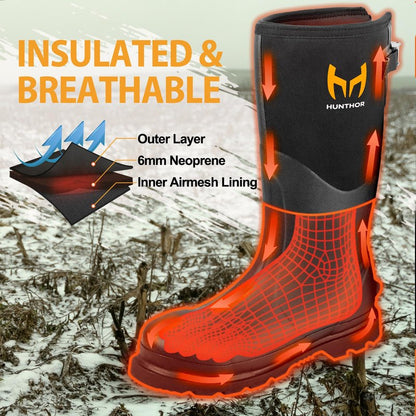 Hunthor Rubber Work Boots, Puncture-Proof with Steel Toe & Shank, Waterproof Insulated 6mm Neoprene Hunting Boots for Farming, Construction, Gardening, Fishing, Outdoor Work