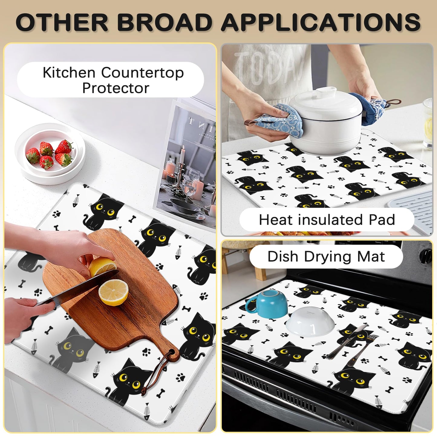 Electric Stove Top Cover Protector – Black Cat Christmas Kitchen Decor Glass Flat Top Stove Mat Oven Induction Cooktop Mat for Ceramic Countertop Mats Heat-Resistant Dish Drying Mat